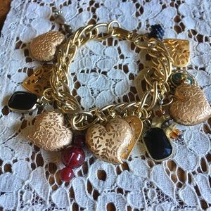 Puffy Heart Charm Bracelet with Vintage Dangles
